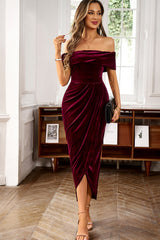 Red Dahlia Velvet Off the Shoulder Party Dress