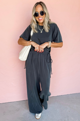 Dark Grey Crewneck Tee and Loose Pants Set