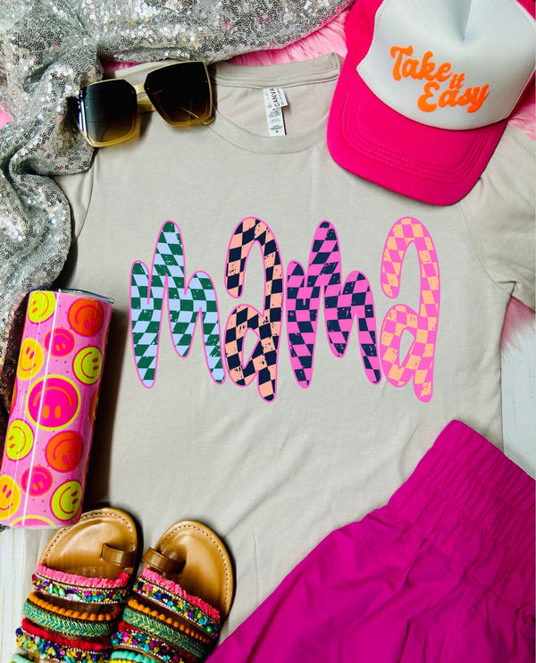 Colorful checker Mama or Nurse tee