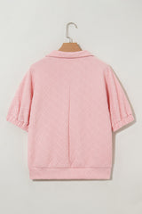Light Pink Sequin Halloween Ghost Patched Textured Knit Contrast Collar Top