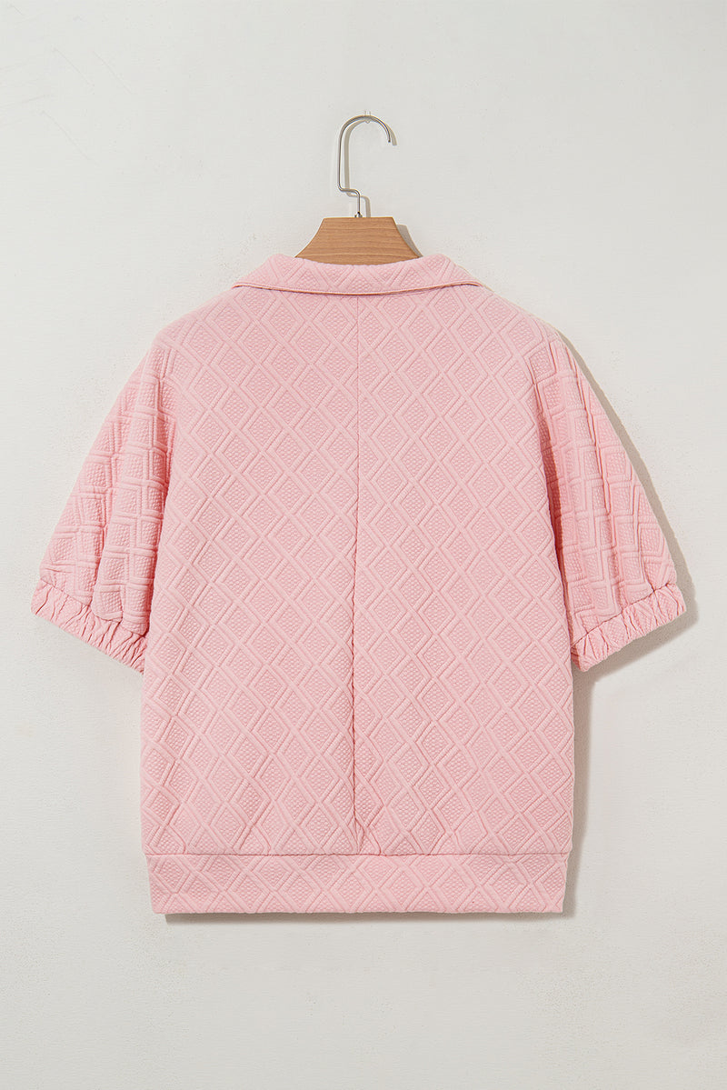 Light Pink Sequin Halloween Ghost Patched Textured Knit Contrast Collar Top