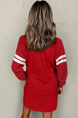 Fiery Red Preppy Striped Sleeve Loose Mini Dress
