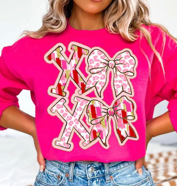 Watercolor XOXO hot pink sweatshirt