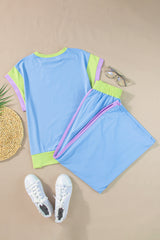 Racing Red Color Block Detail Casual Two-piece Set