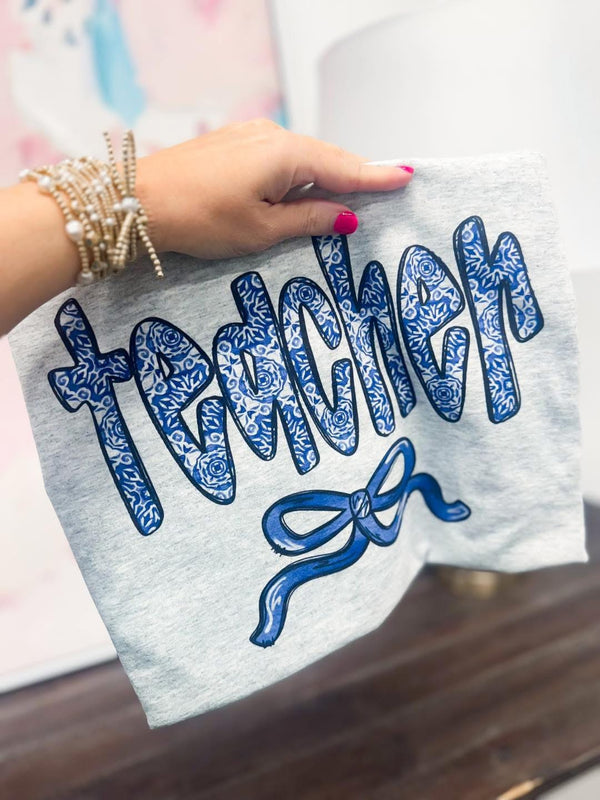 Blue Floral Teacher tee