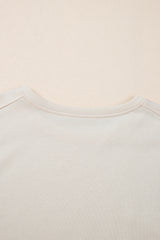 White Pearled Puff Sleeve Round Neck Loose Top