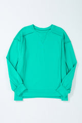 Beige Plain Exposed Seam Round Neck Pullover Sweatshirt