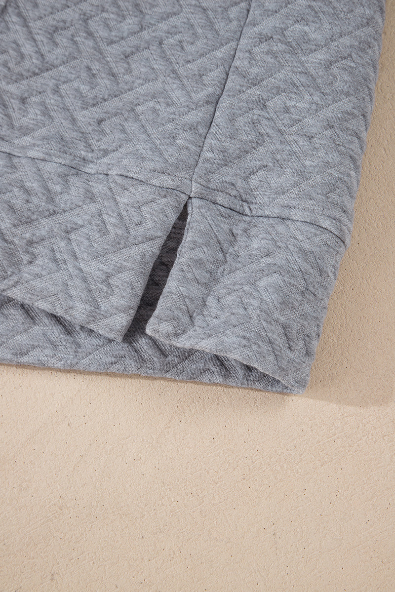 Beige Solid Textured Half Zipper Collared Sweatshirt