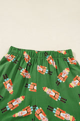 Green Christmas Candy Contrast Trim Bow Knot Silky 2pcs Pajama Set