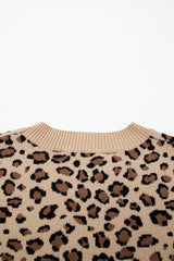 Khaki Leopard Print Dolman Sleeve Sweater