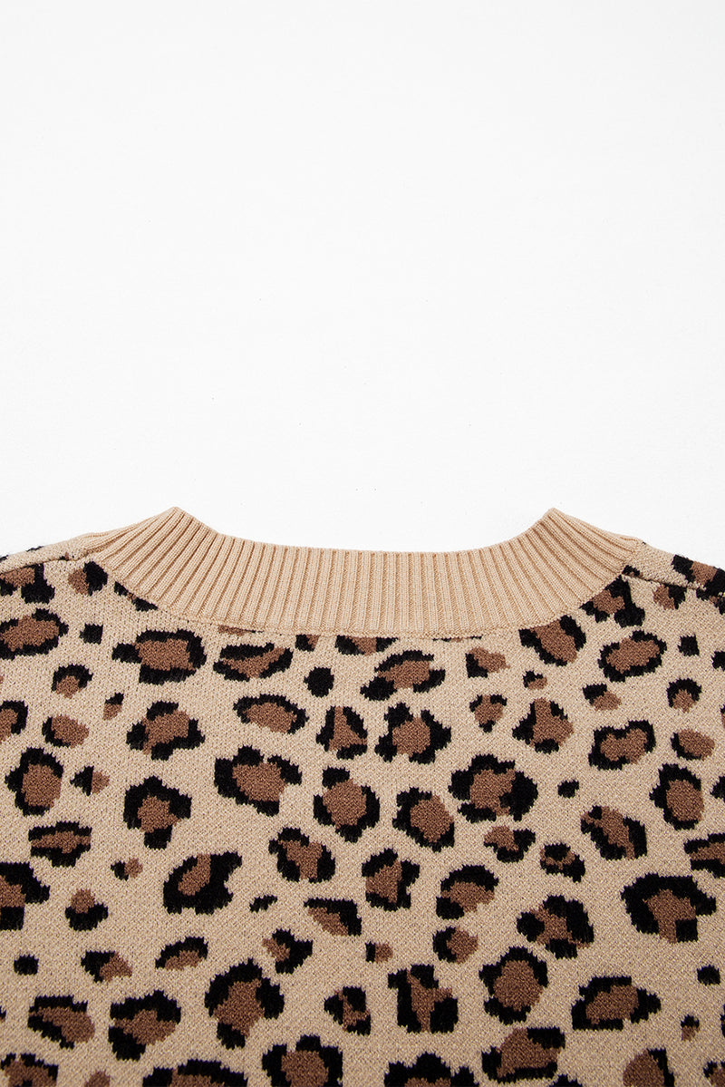Khaki Leopard Print Dolman Sleeve Sweater