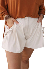White Bow Decor Pockets Plain Plus Size Shorts