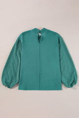 Skobeloff Swiss Dot Balloon Sleeve Patchwork Crinkle Blouse