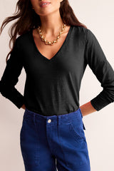 Grass Green Solid Color V Neck Long Sleeve Stretchy Top