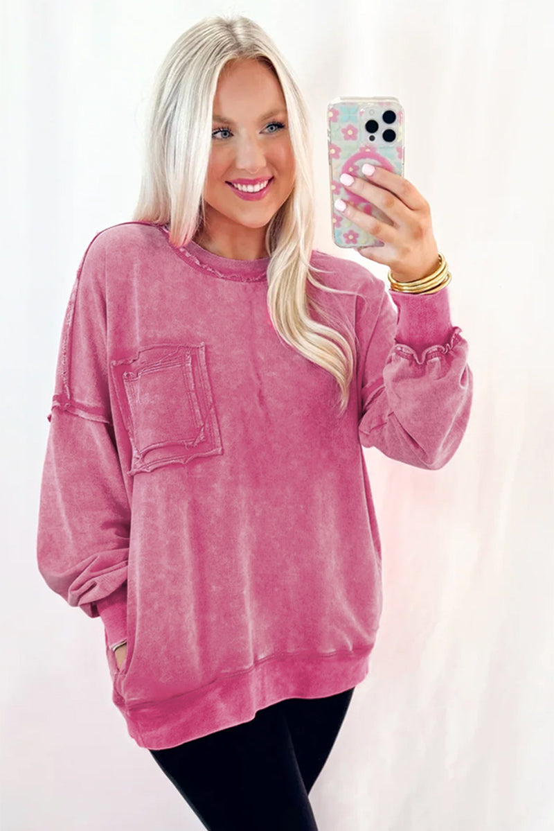 Blue Acid Washed Pocket Pullover Sweatshirt