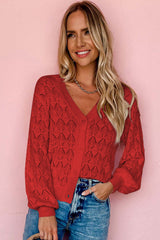 Fiery Red Lightweight Buttoned Front Crochet Cardigan