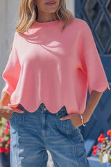 Myosotis Scalloped Hem 3/4 Sleeve Sweater Top