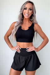 White Solid Color Ribbed Patchwork High Waist Athletic Shorts