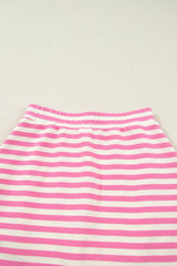Dark Blue Textured Stripe Print Contrast Trim Zip Collar Sleeveless 2pcs Skort Set
