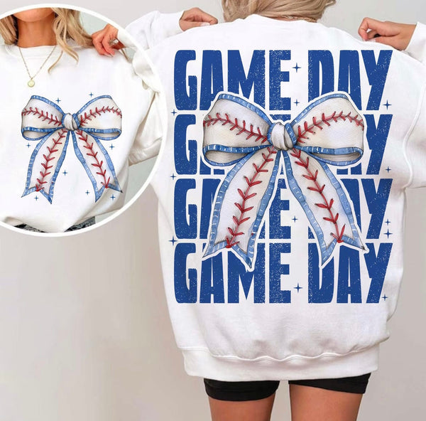 Gameday Baseball bow front/back sweatshirt