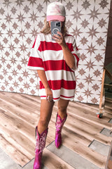 Racing Red Striped Color Block Oversize Tunic Tee