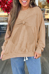 Orchid Bouquet Mineral Wash Waffle Bow Patched Pullover Sweatshirt