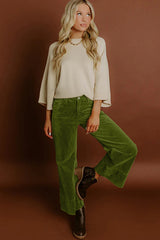 Vineyard Green Corduroy Solid Color High Waist Wide Leg Pants