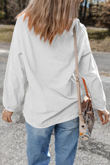 White Football Graphic Drop Shoulder Game Day Corded Sweatshirt