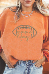 White Football Graphic Drop Shoulder Game Day Corded Sweatshirt