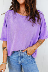 Lavendula Mineral Wash Drop Shoulder Raw Edge Loose Tee