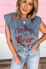 Sleet Cowboy & Beer Western Graphic Mineral Wash Tank Top