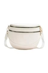 Parchment PU Leather Double Zipper Crossbody Bag