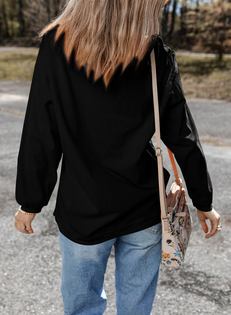 White Football Graphic Drop Shoulder Game Day Corded Sweatshirt