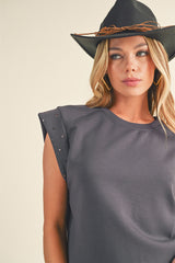 Black Casual Rivet Round Neck T Shirt