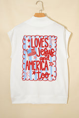 White Patriotic Flag Double Printed Mock Neck Tee
