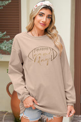 White Football Graphic Drop Shoulder Game Day Corded Sweatshirt