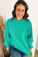 Beige Plain Exposed Seam Round Neck Pullover Sweatshirt