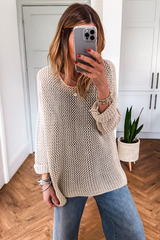 Coral Crochet Hollow-out Knit Sweater