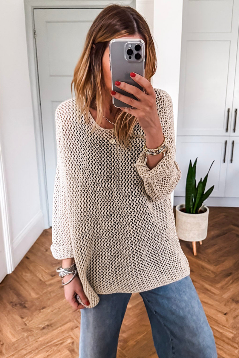 Coral Crochet Hollow-out Knit Sweater