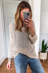 Coral Crochet Hollow-out Knit Sweater