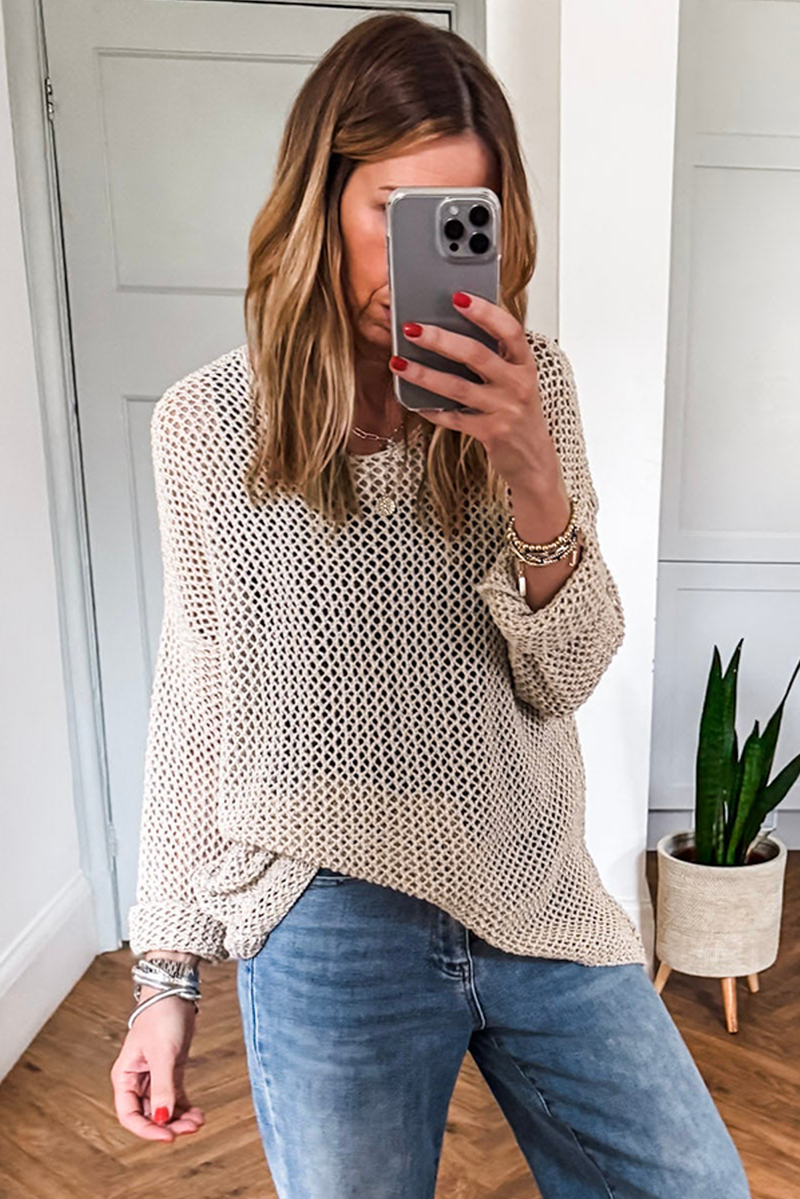 Coral Crochet Hollow-out Knit Sweater