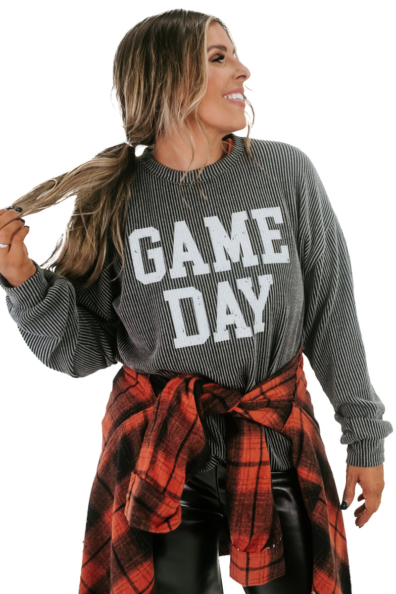 Bluing Corded GAME DAY Graphic Long Sleeve Top