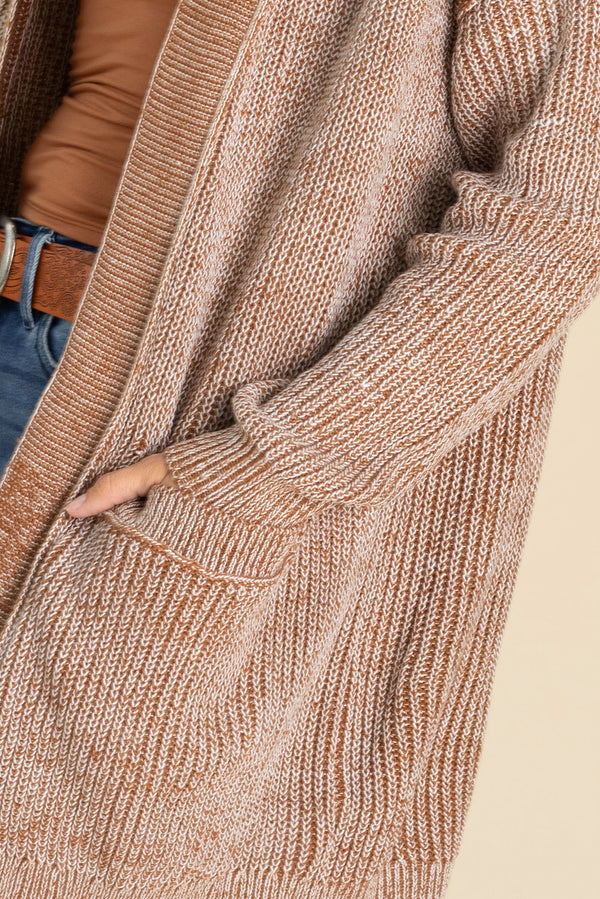 Straw Yellow Open Front Pocket Knit Cardigan