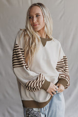 Jet Stream Colorblock Patchwork Striped Sleeve Sweatshirt