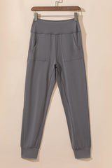 Black Exposed Seam High Waist Pocketed Joggers