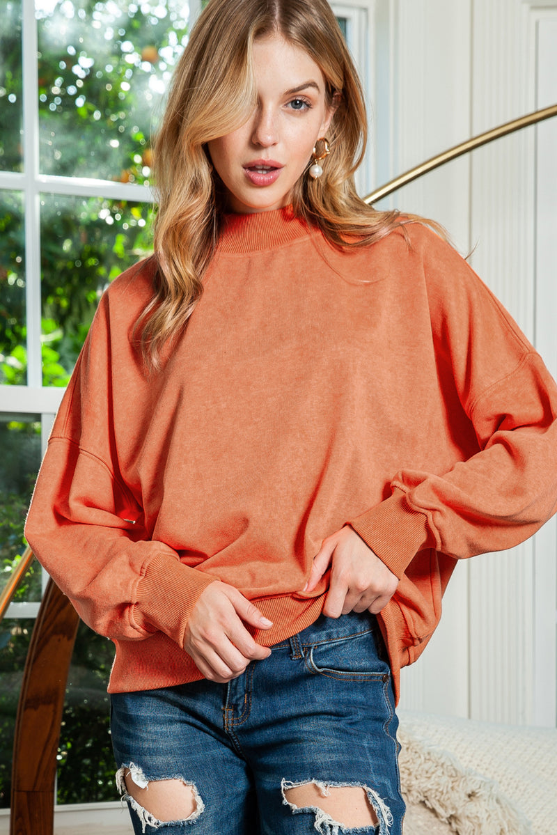 Brown Plain Drop Shoulder Crew Neck Pullover Sweatshirt