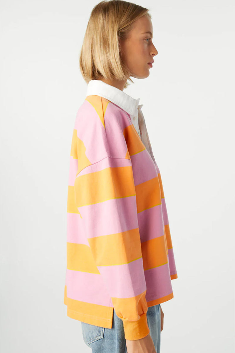 Yellow Colorblock Button Collared Sweatshirt