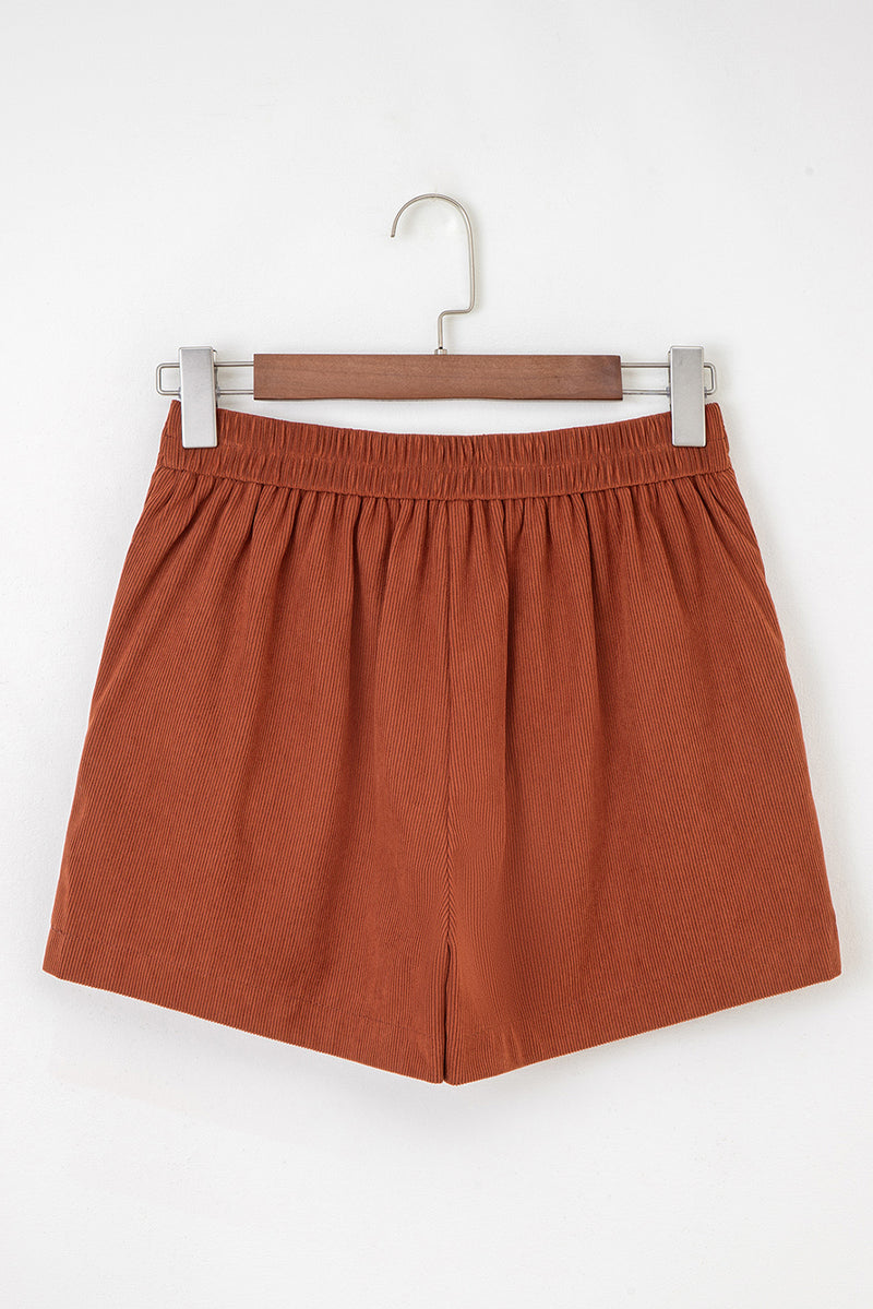 Clay Button Decor Scalloped Edge High Waist Corduroy Shorts