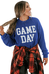 Bluing Corded GAME DAY Graphic Long Sleeve Top