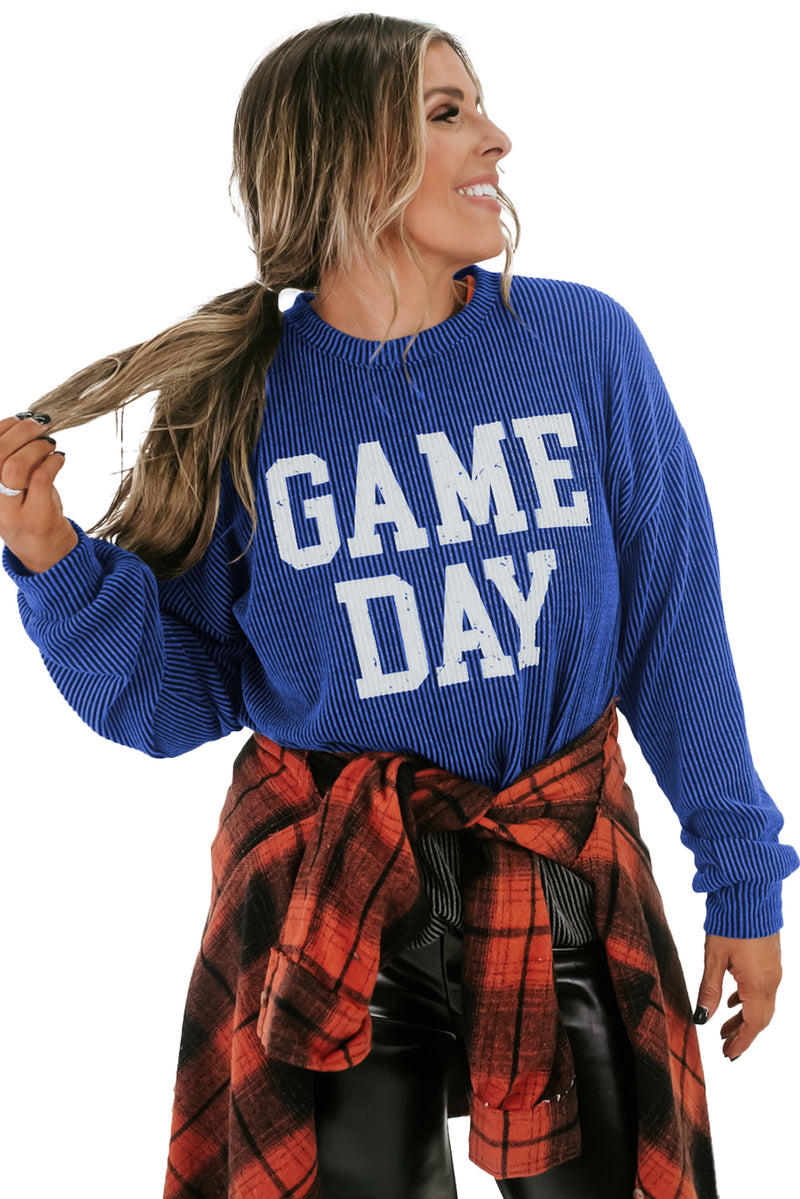 Bluing Corded GAME DAY Graphic Long Sleeve Top